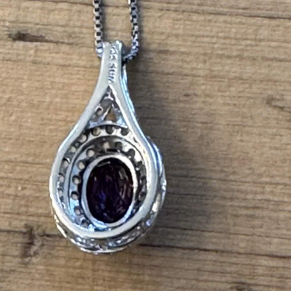 SUN STERLING SILVER APPROX. 1.5 CTW AMETHYST & DIAMOND PENDANT NECKLACE - Picture 3 of 9